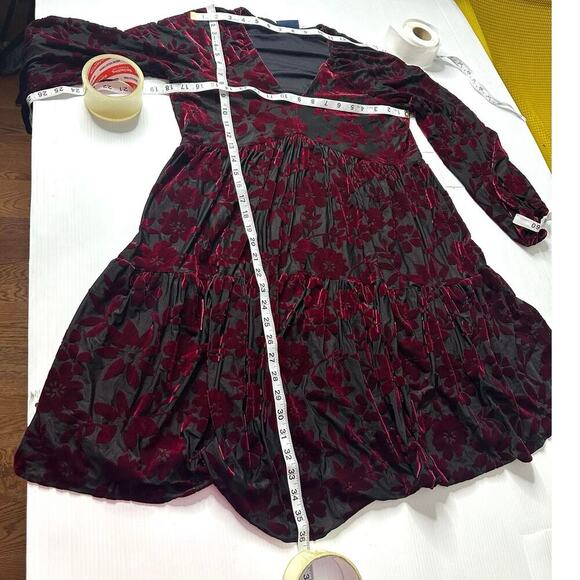 Just Taylor Burgundy Floral 3/4 Puff Sleeves Dress Size 8 - Picture 8 of 10